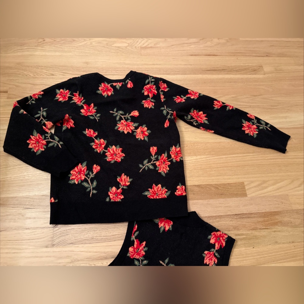 Draper James Black Sweater with Red Floral Design